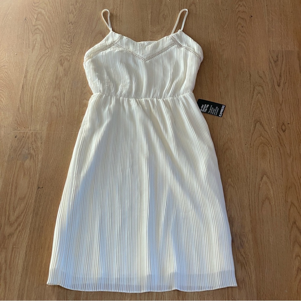 Express White Pleated Crochet Trim Midi Dress Spaghetti Strap NWT Size S